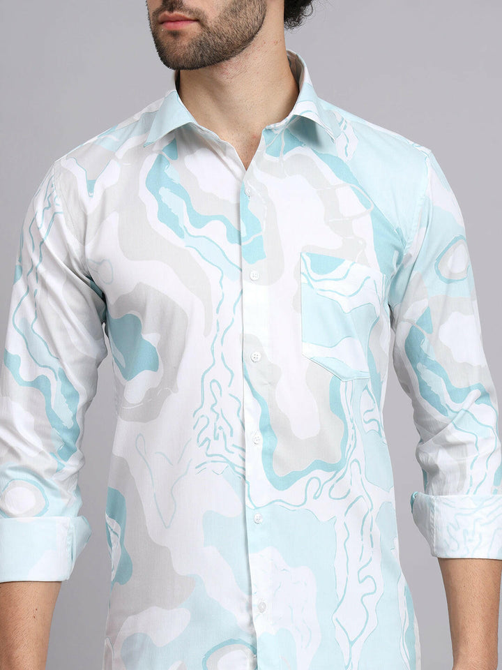 Ocean Blue Regal-Signature Printed Casual Shirt