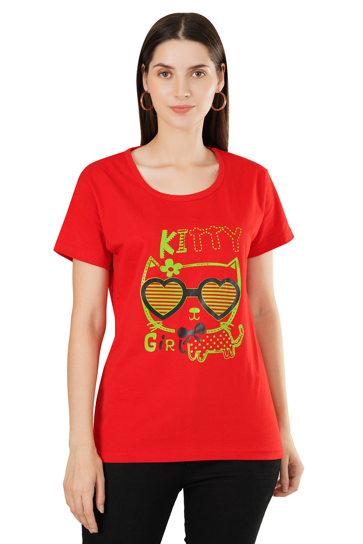 Women's Red Printed T-Shirt | Lordly