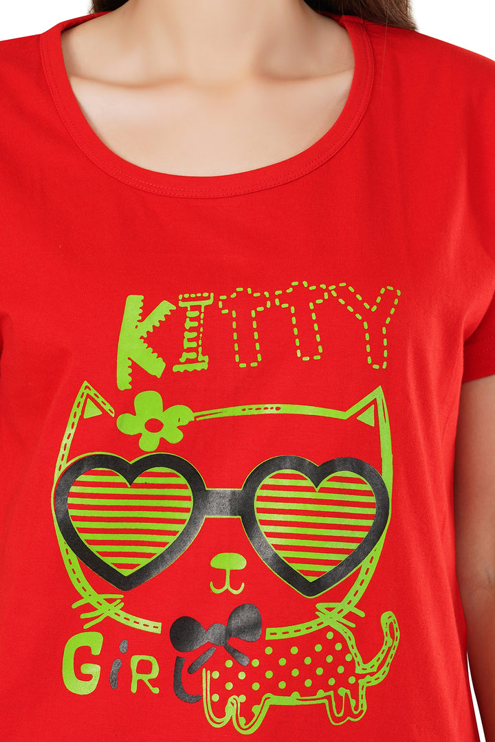 Women's Red Printed T-Shirt | Lordly
