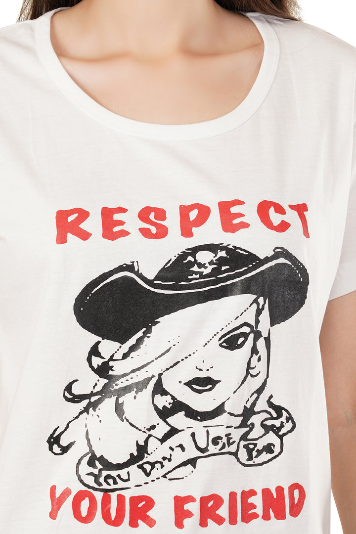 Women's White Printed T-Shirt | Lordly