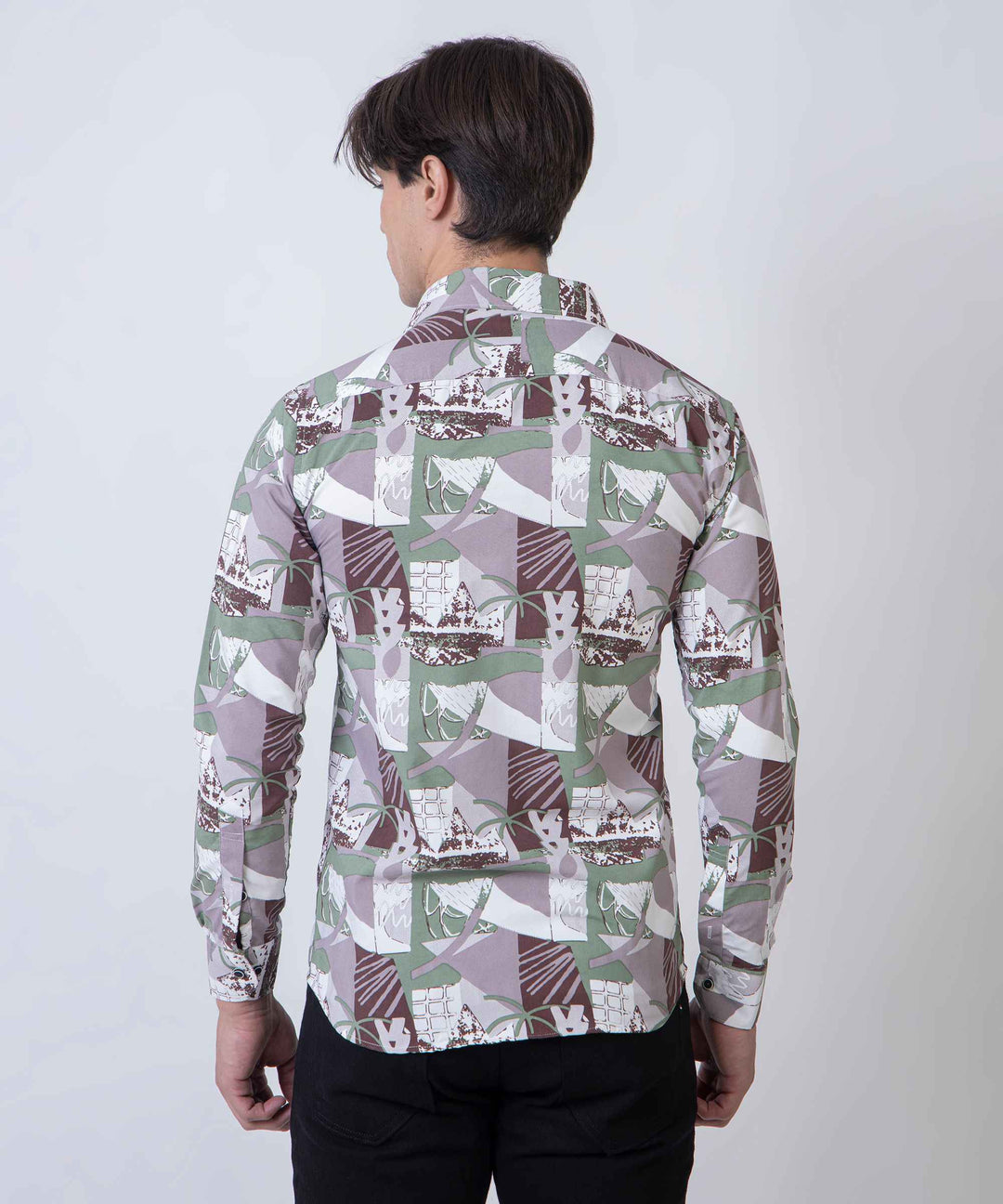 Olive Brown Abstract Patch 100% Cotton Shirt