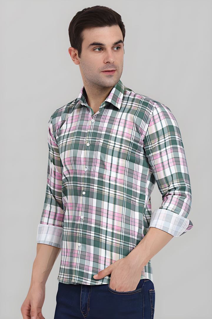 Multi Color Vibrant Check Lycra Casual Shirt