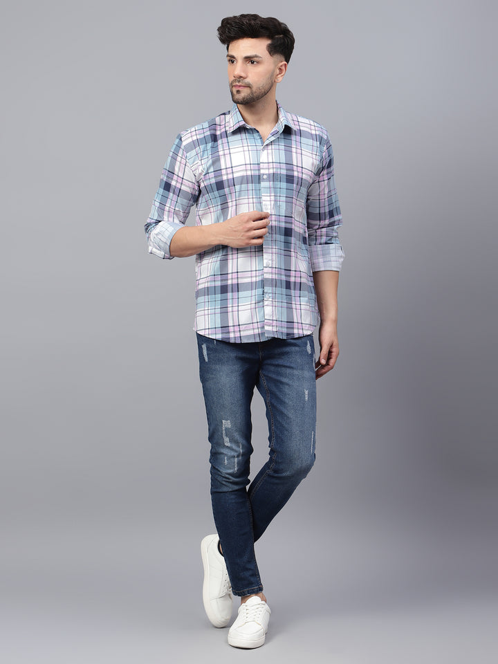 Multi Color Neon Check Lycra Casual Shirt