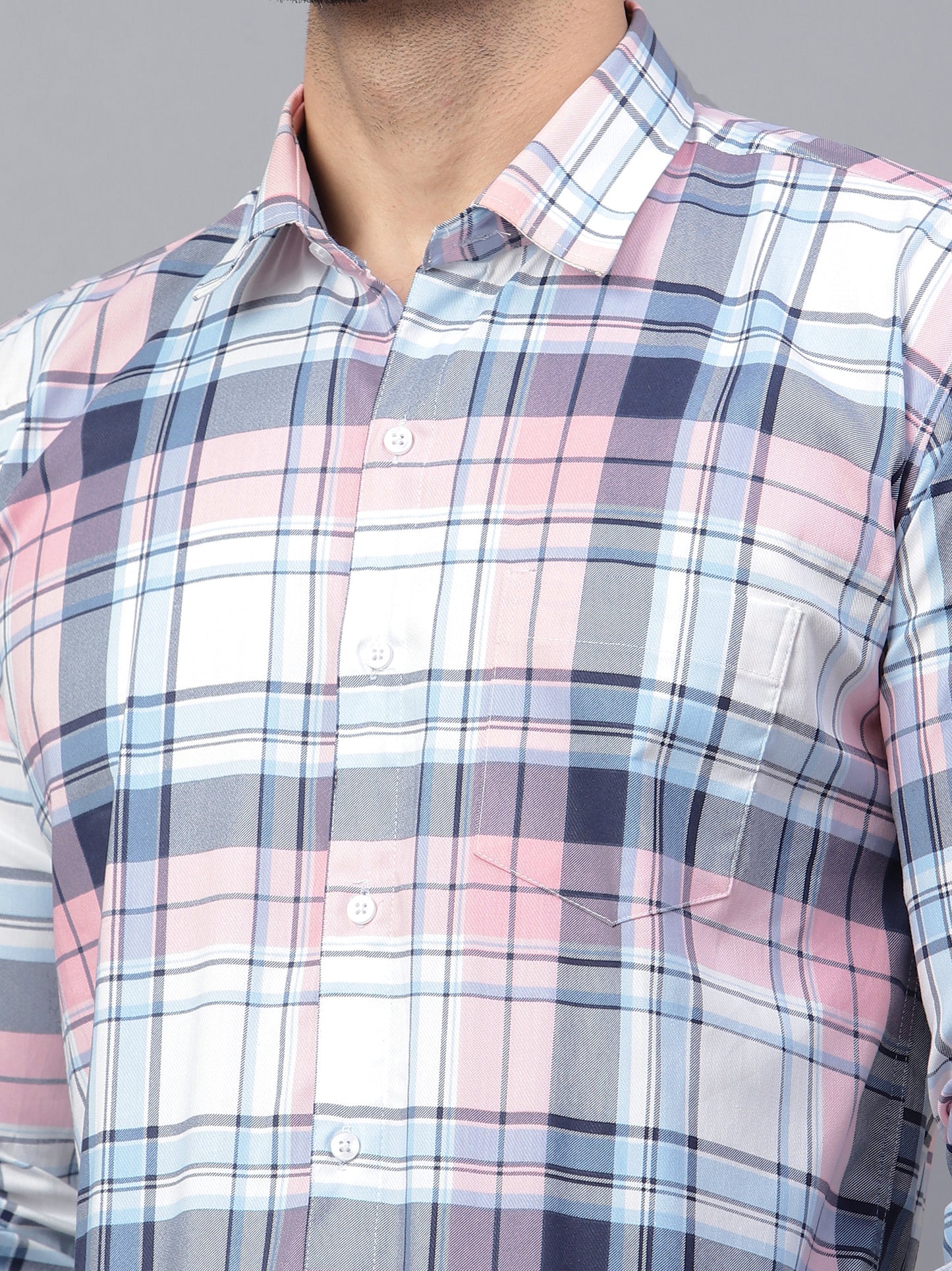 Multi Color Gentle-Blush Check Lycra Casual Shirt