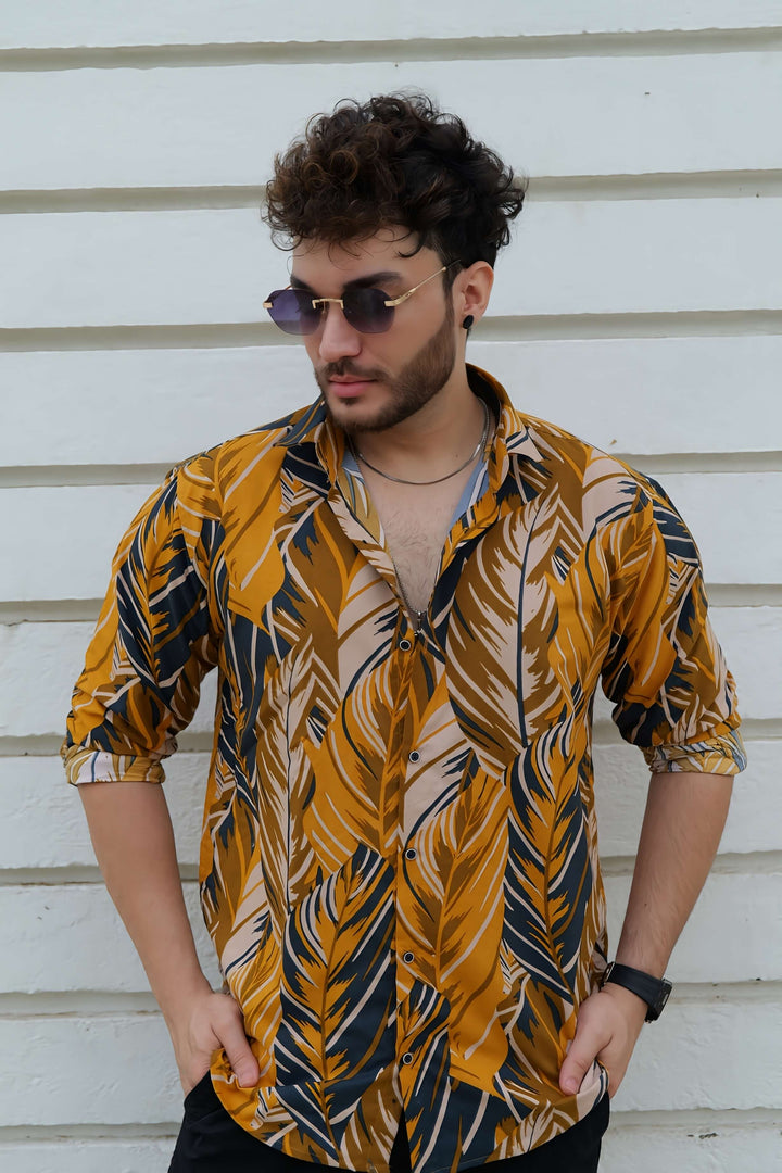 Amazing Amber Tropical Printed 100% Cotton Shirt