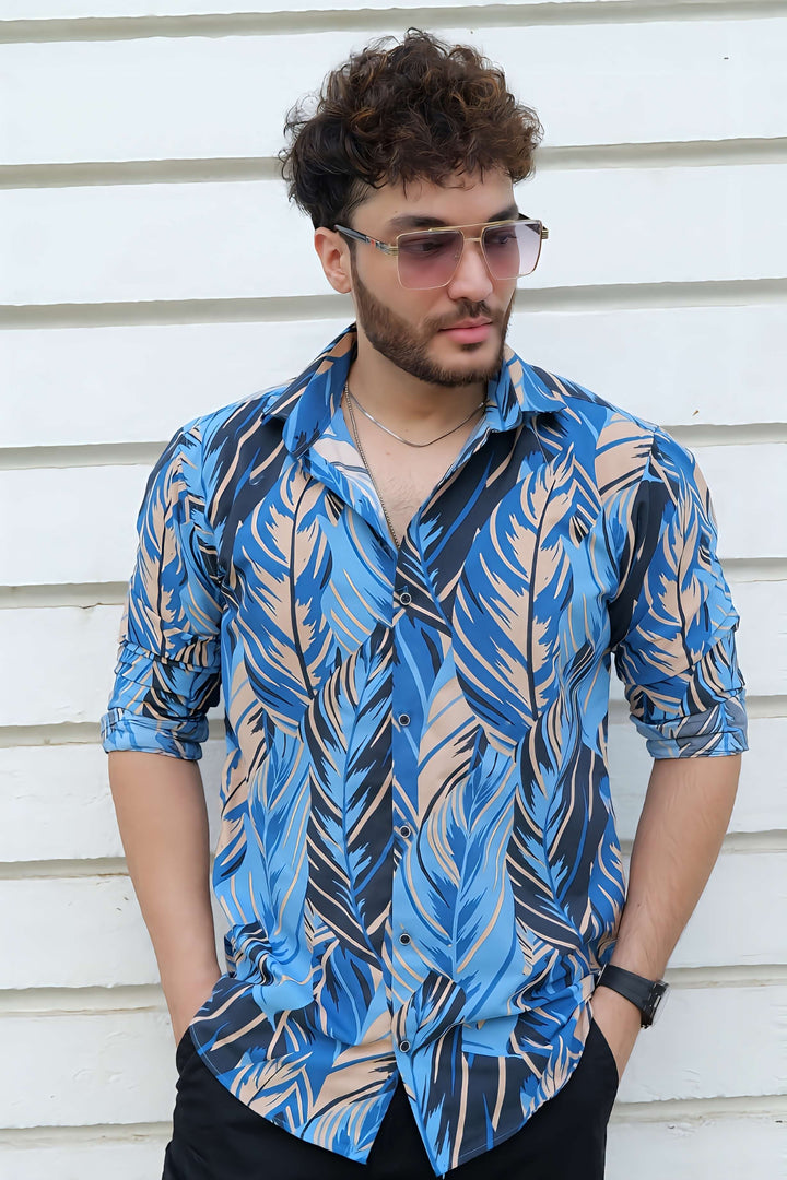 Indigo Bloom Tropical Printed 100% Cotton Shirt