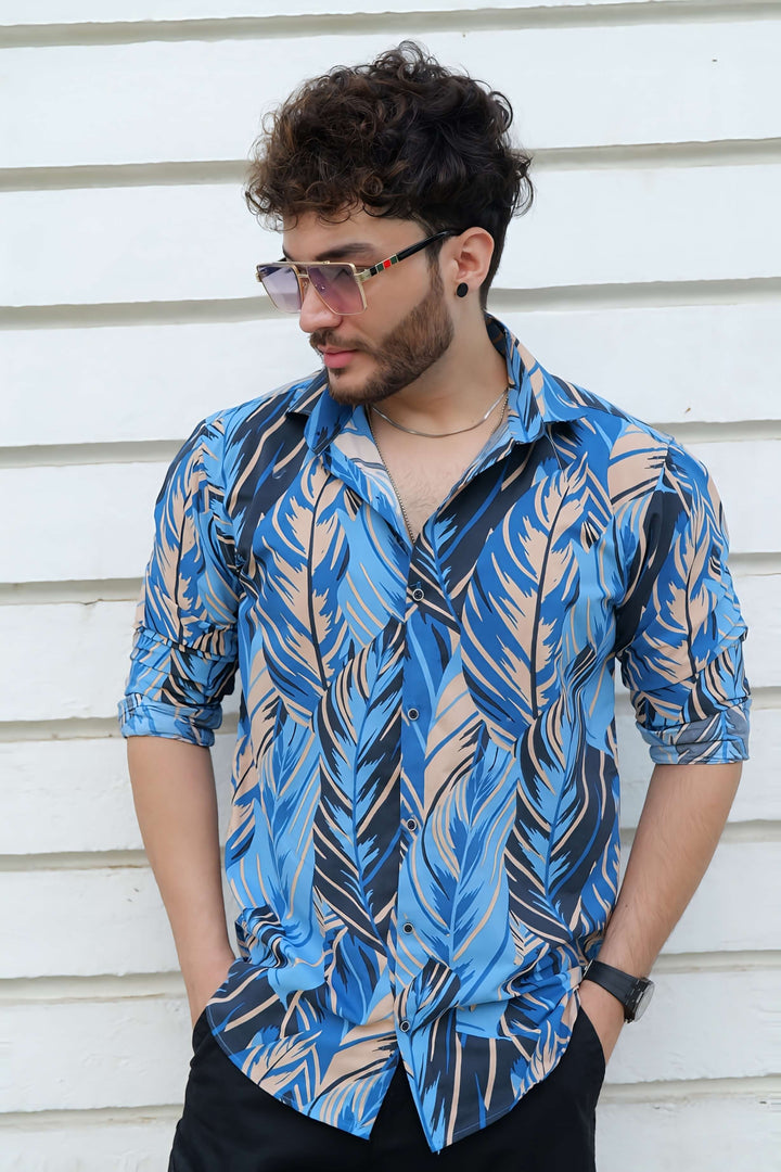 Indigo Bloom Tropical Printed 100% Cotton Shirt