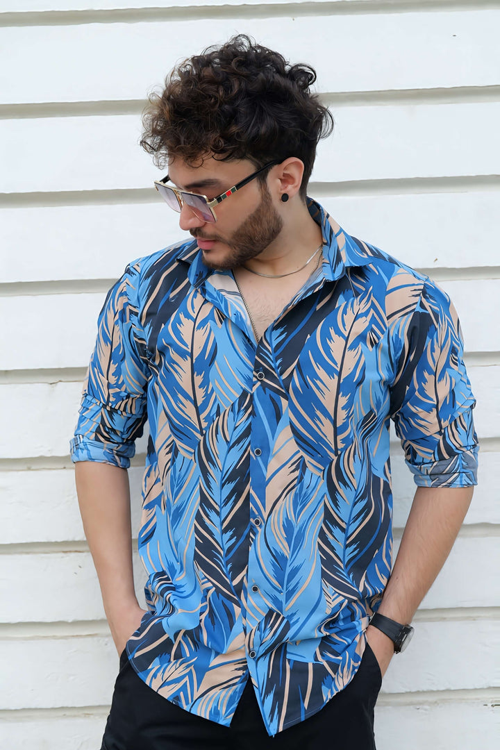 Indigo Bloom Tropical Printed 100% Cotton Shirt