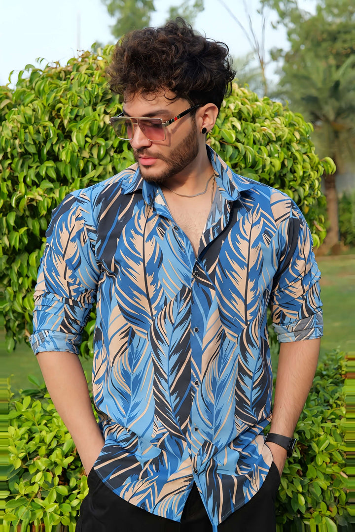 Indigo Bloom Tropical Printed 100% Cotton Shirt