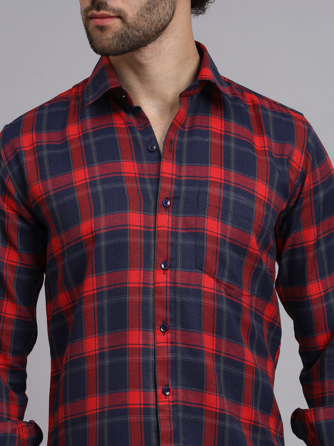 Red Blue Bold Check Twill Casual Shirt