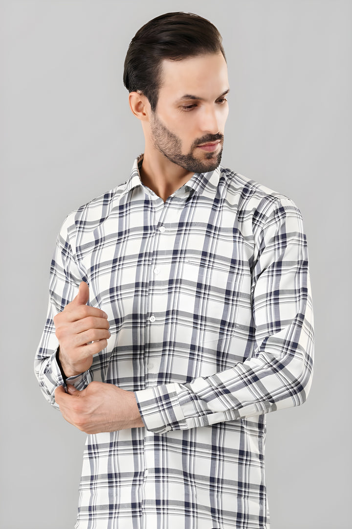 White Grey Arrogant Check Twill Casual Shirt