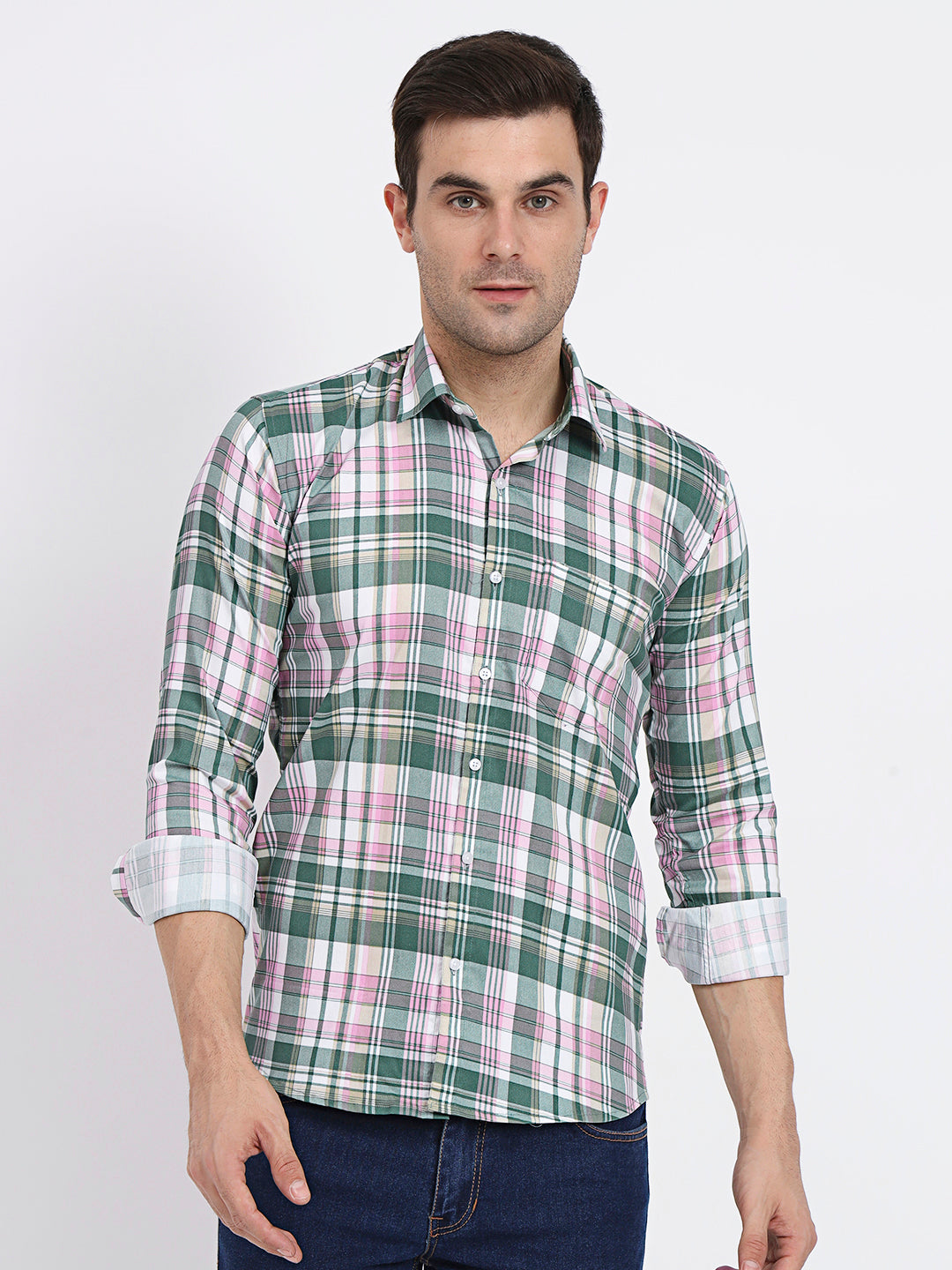 Multi Color Vibrant Check Lycra Casual Shirt