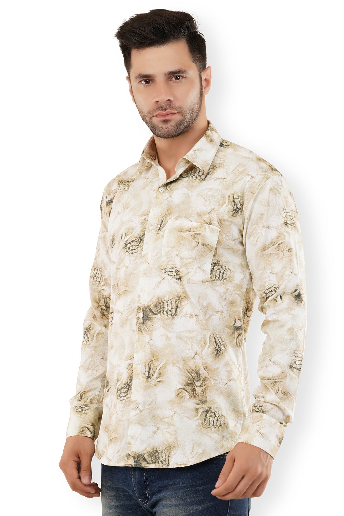 Nutty Brown Abstract Printed Casual Shirt