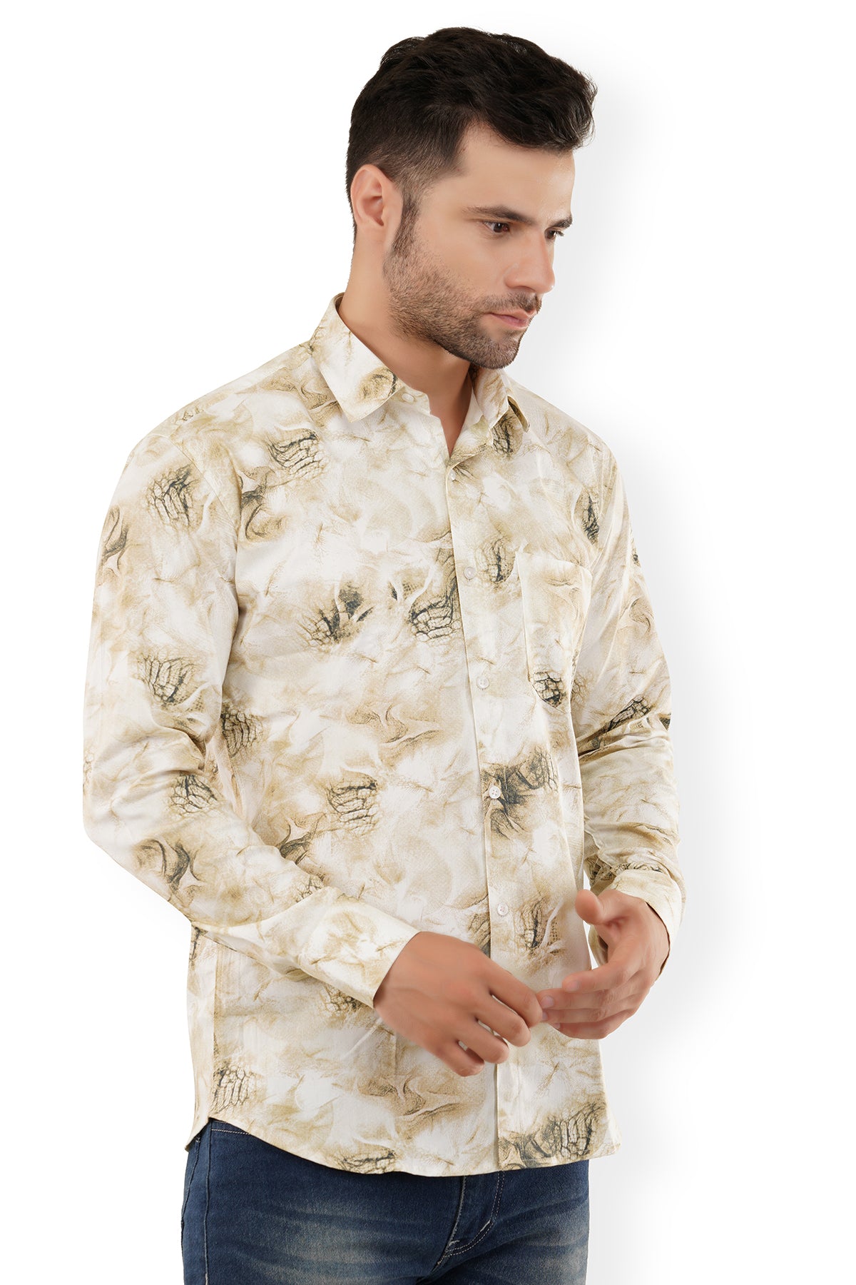 Nutty Brown Abstract Printed Casual Shirt
