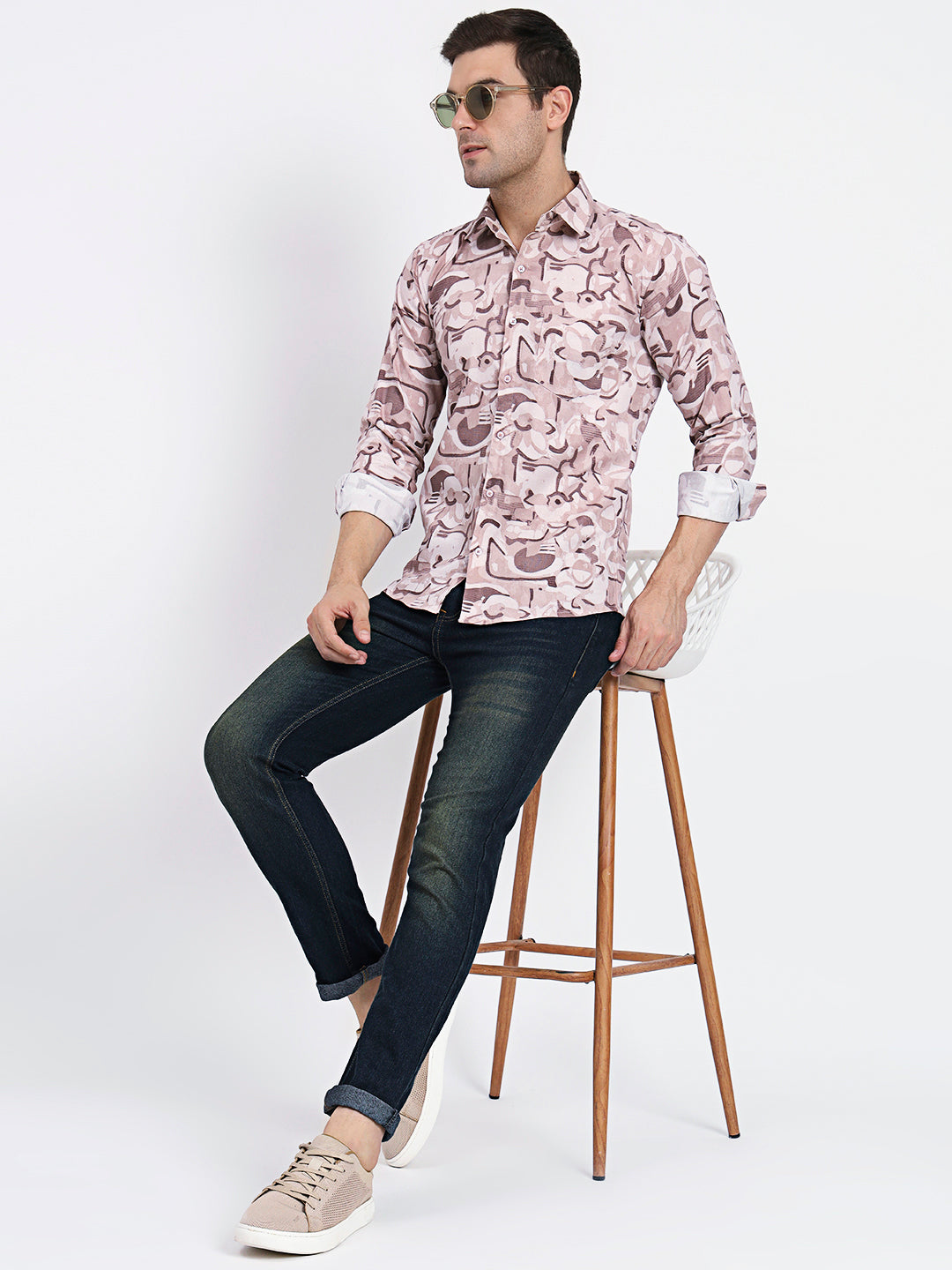 Rosy Brown Majestic Geo-Abstract Printed Casual Shirt