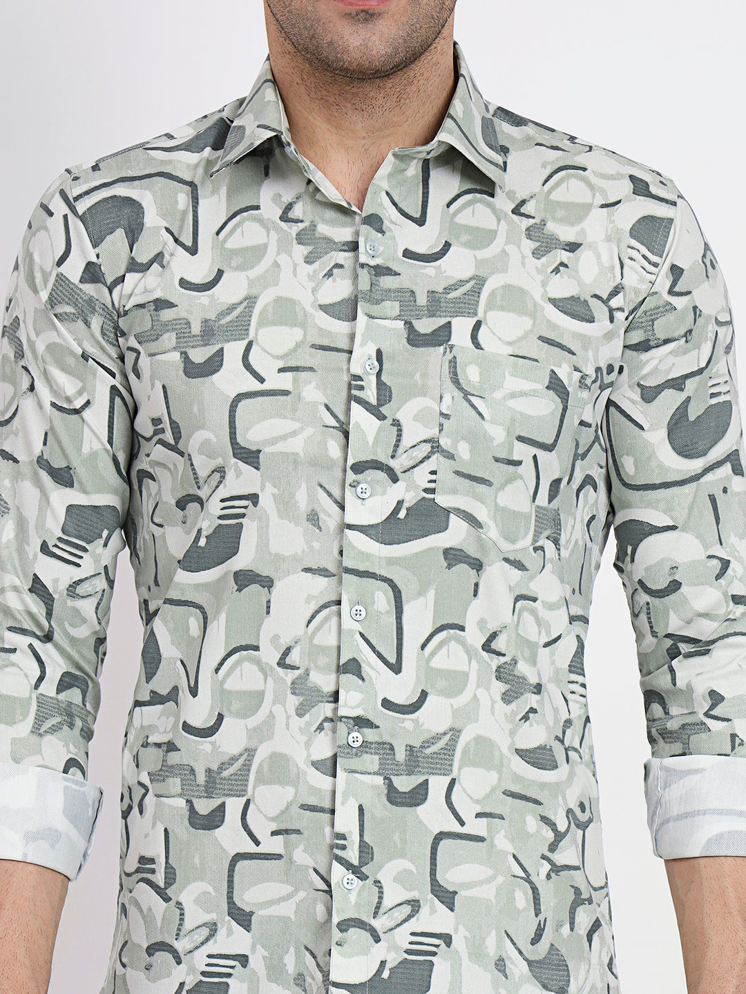 Pistachin Green Crisp Geo-Abstract Printed Casual Shirt
