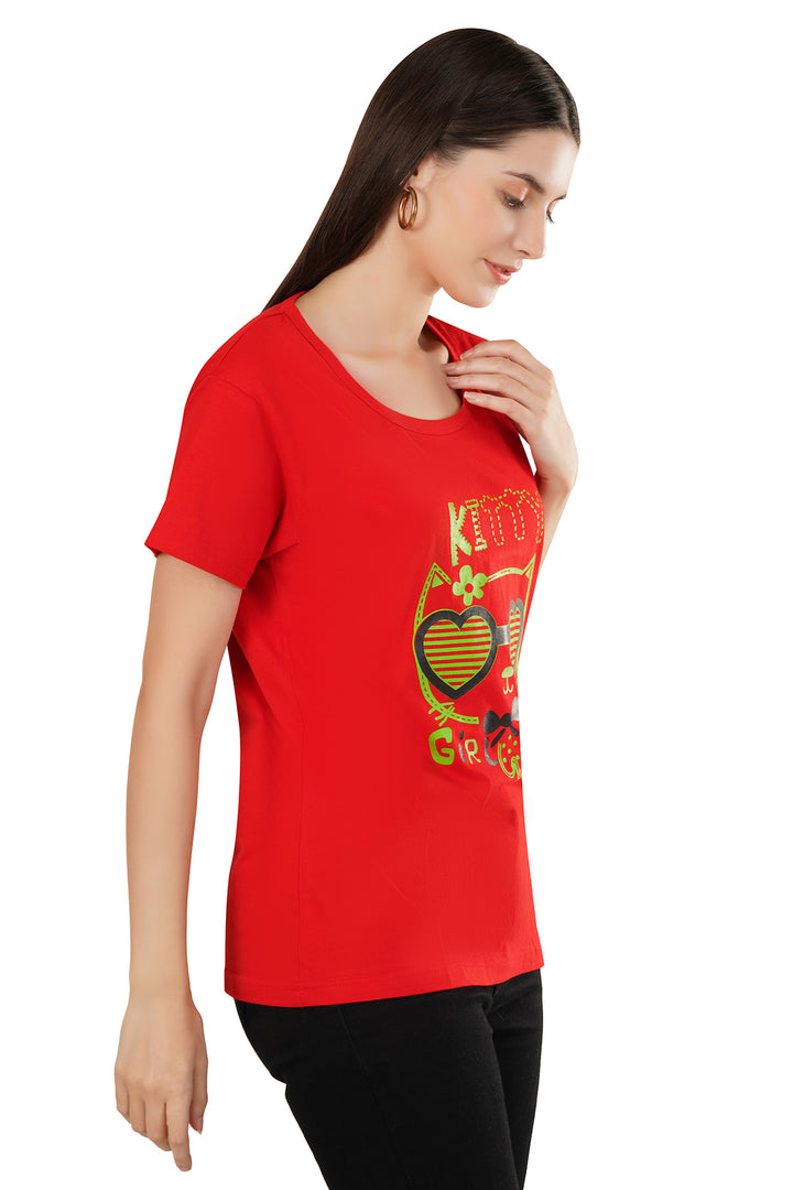 Women's Red Printed T-Shirt | Lordly