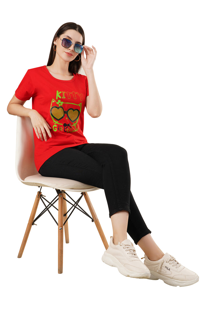 Women's Red Printed T-Shirt | Lordly