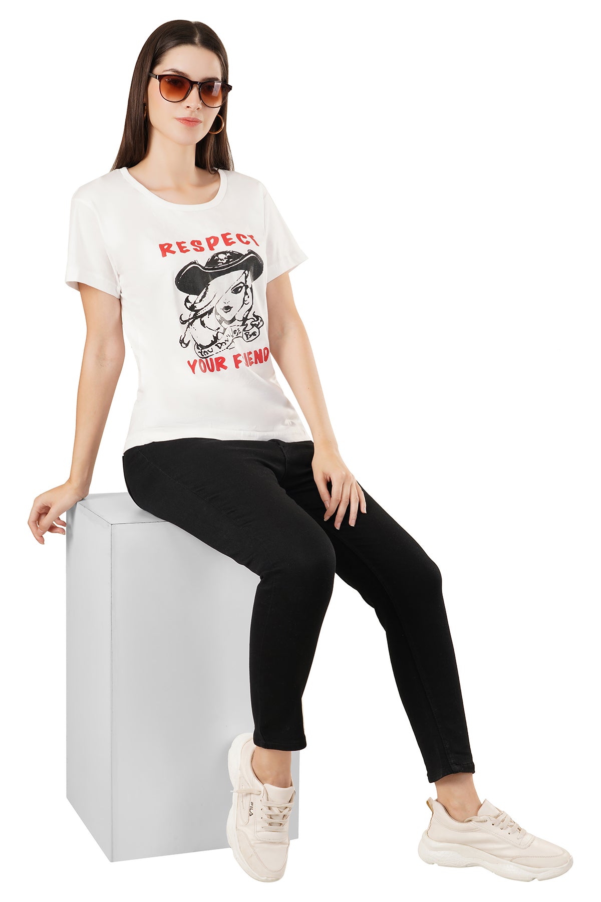 Women's White Printed T-Shirt