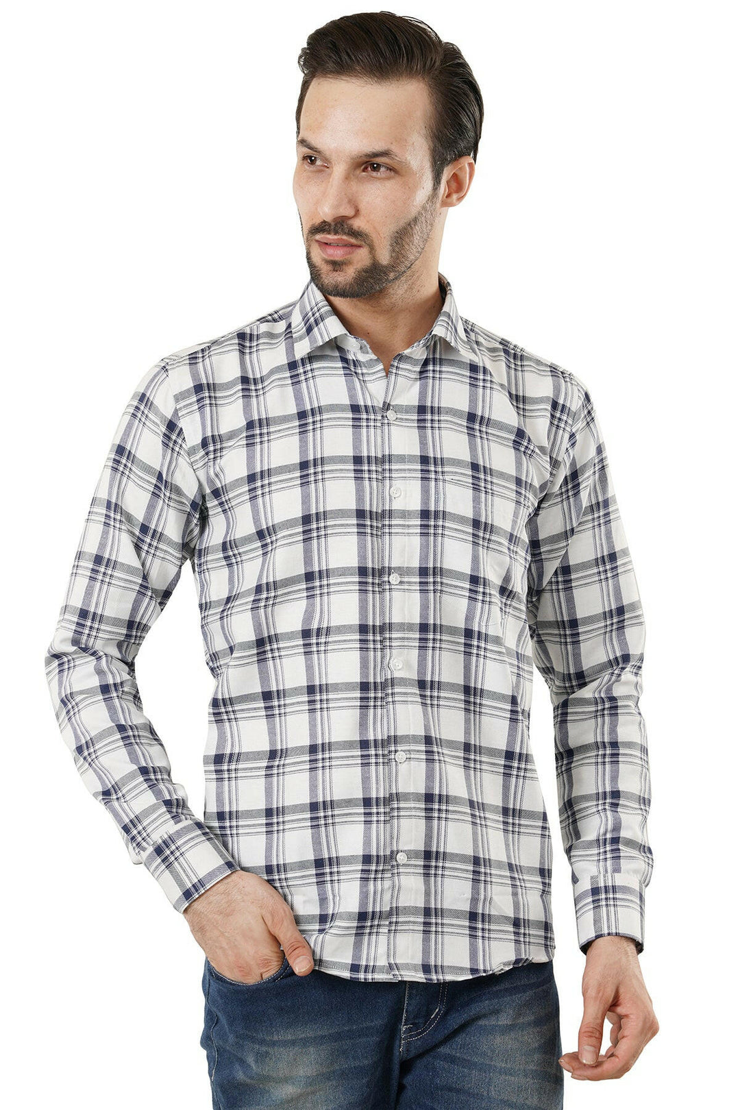 White Grey Arrogant Check Twill Casual Shirt