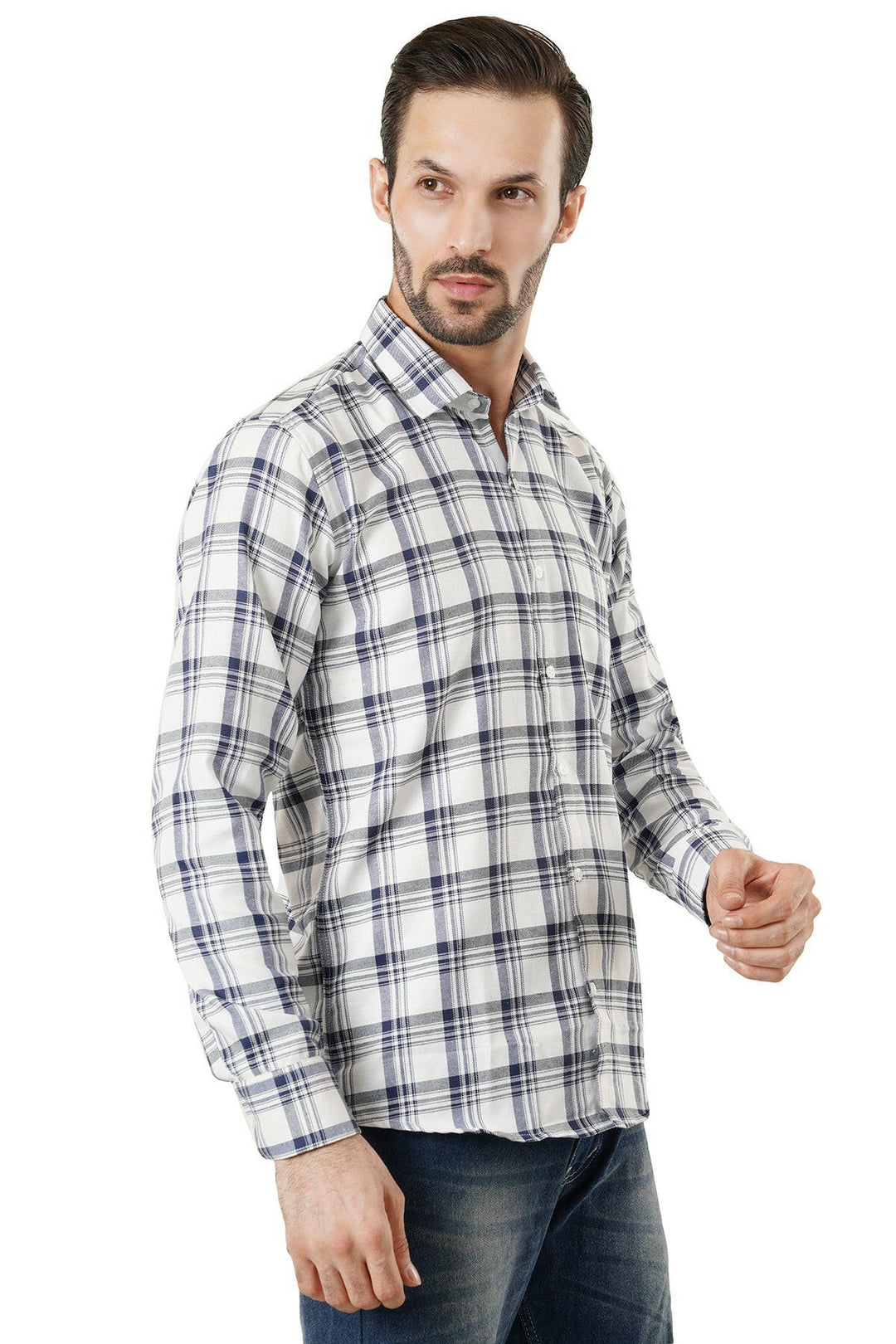 White Grey Arrogant Check Twill Casual Shirt