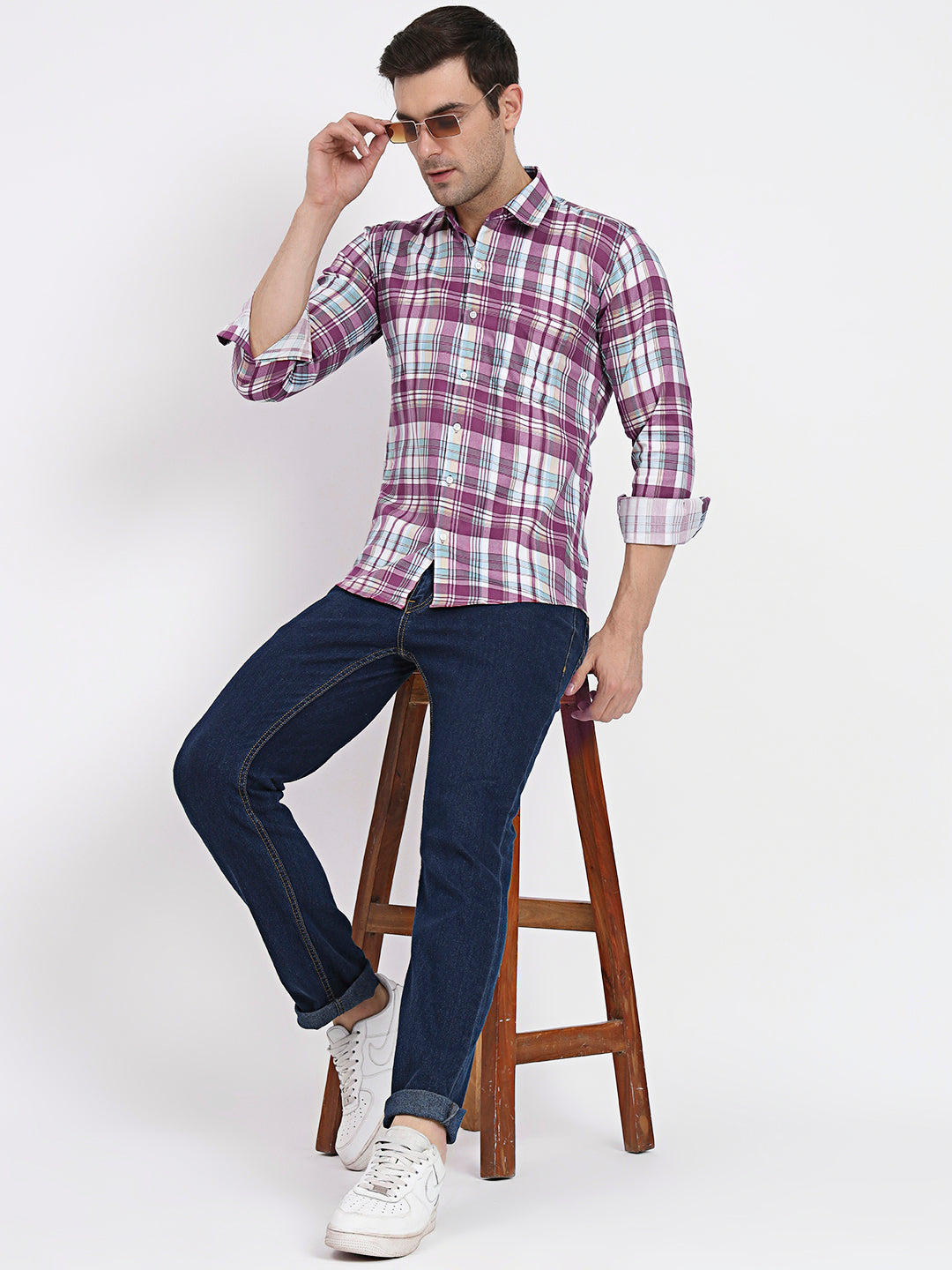 Multi Color Assorted Check Lycra Casual Shirt