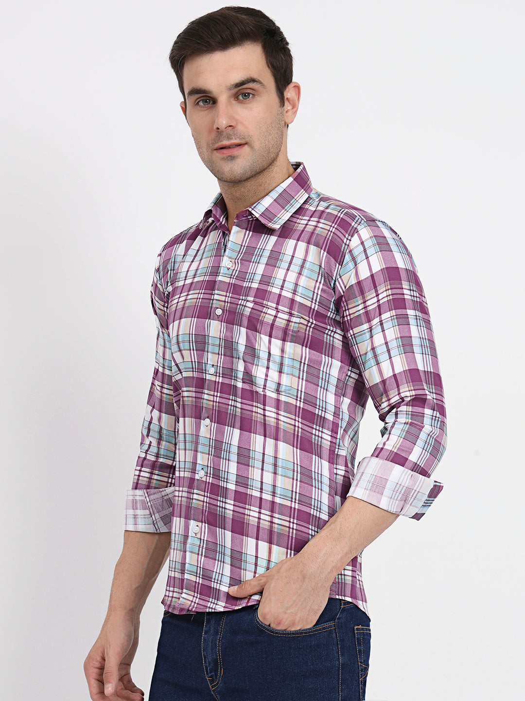 Multi Color Assorted Check Lycra Casual Shirt