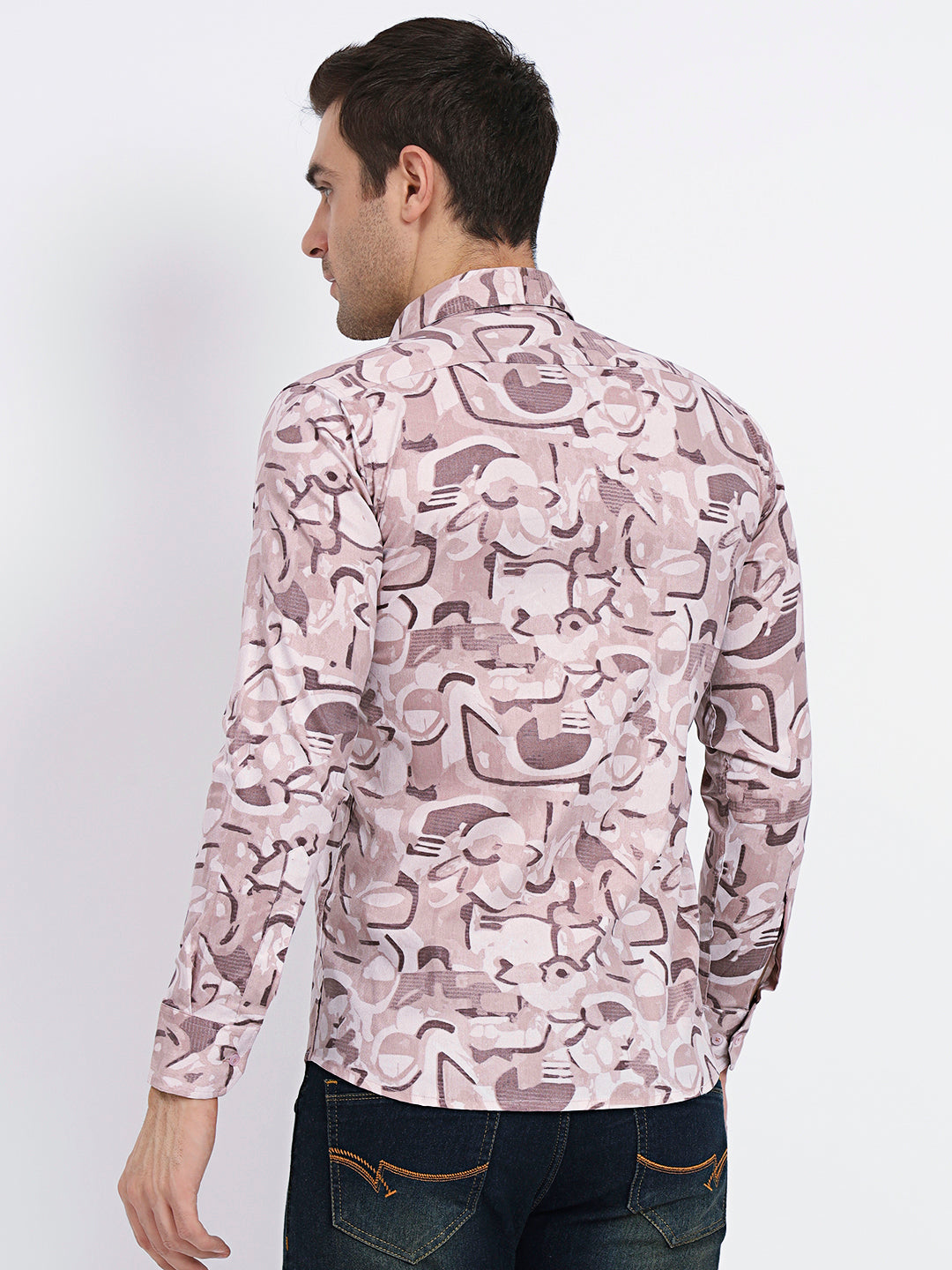 Rosy Brown Majestic Geo-Abstract Printed Casual Shirt